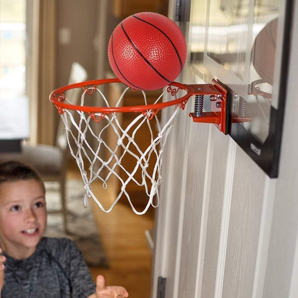 Larger Indoor Basketball Hoop with 9" Large Dunk Rim for Kids and Adults, over the Door Basketball Hoop for Bedroom with 3 Rubber Small 6" Basketball Sport Toy Gifts