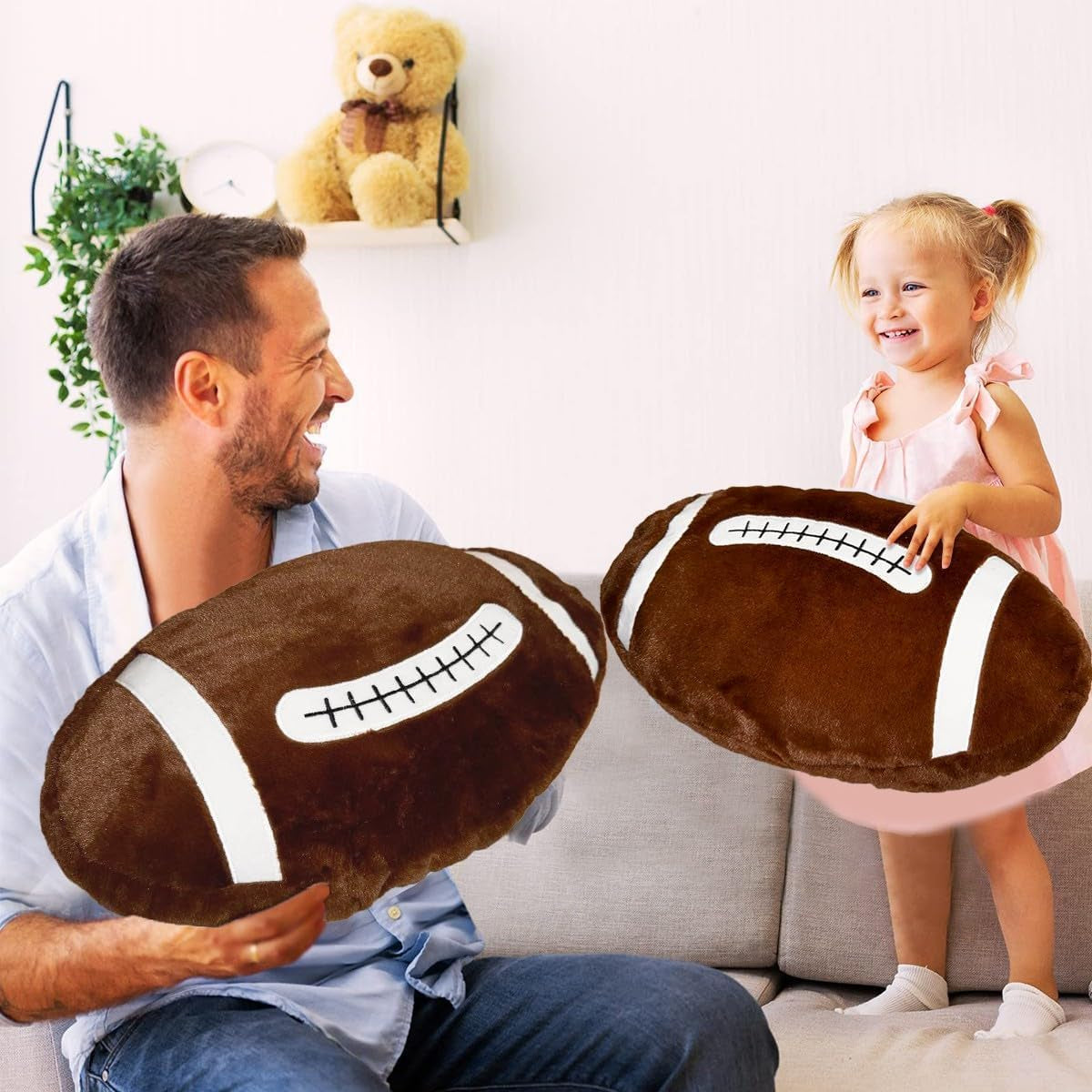 Football Pillow, Stuffed Football Throw Pillow, Cute Football Plush for Football Fans Creative Room Decor, Fluffy Durable Football Plushies Gift for Kids Party Football Decor (15.7 Inches)
