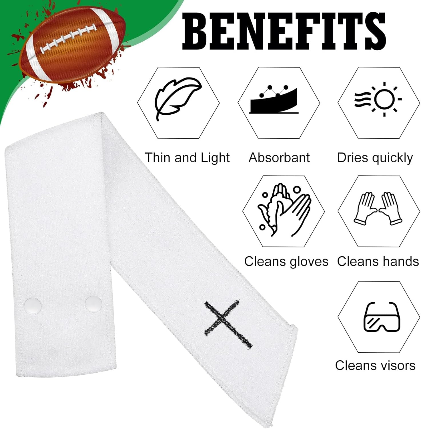 12 Pcs Football Towel Thin Sports Towel with Buttons Football Accessories Drip Streamer for Sports(White,Cross)