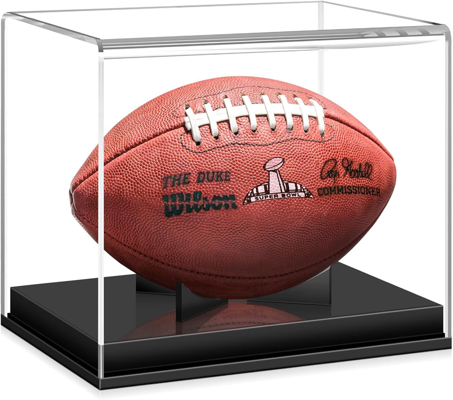 Football Display Case, Acrylic Football Case Display Case Autographed Football Holder, No Assembly Required Football Display Box with Removable Built-In Football Display Stand