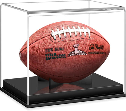 Football Display Case, Acrylic Football Case Display Case Autographed Football Holder, No Assembly Required Football Display Box with Removable Built-In Football Display Stand