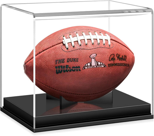 Football Display Case, Acrylic Football Case Display Case Autographed Football Holder, No Assembly Required Football Display Box with Removable Built-In Football Display Stand
