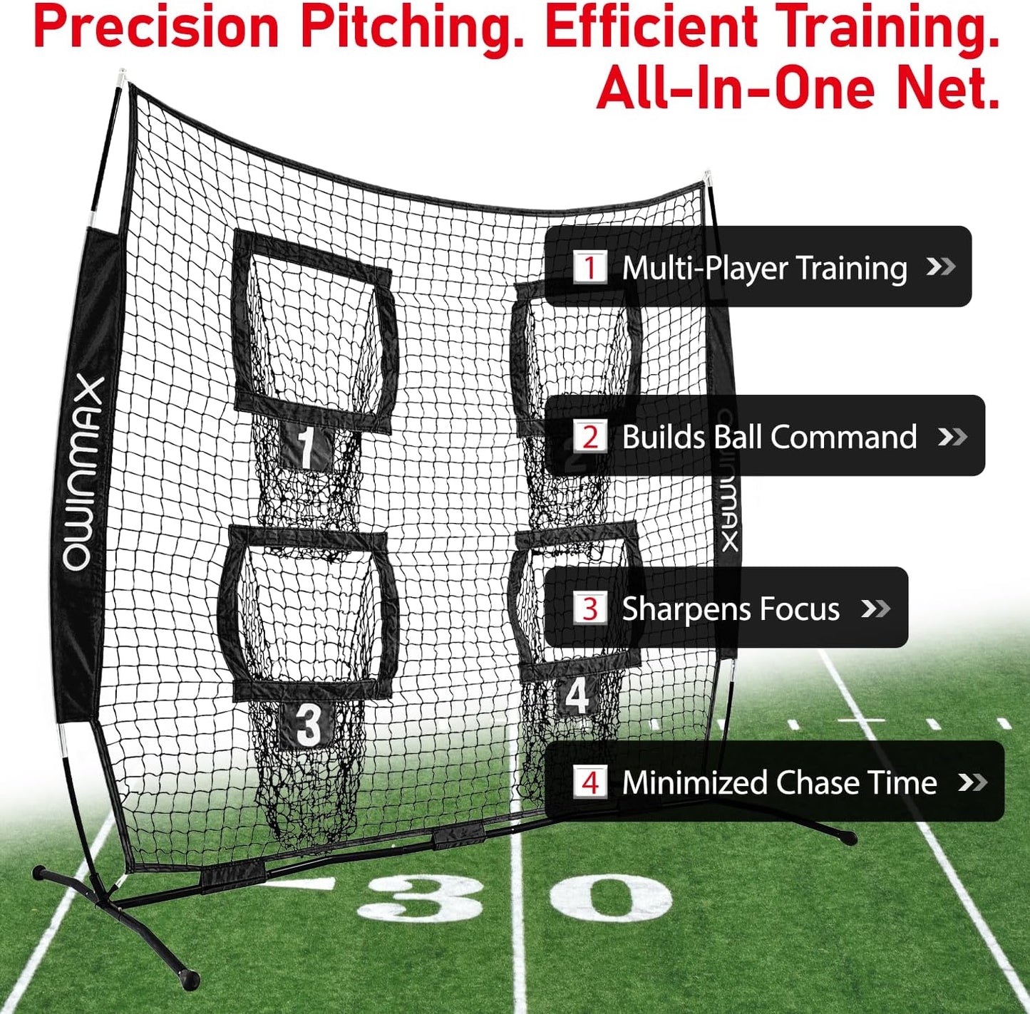 6X6 Ft Football Trainer Throwing Net, Training Target Practice with 4 Targets, Includes Carry Bag and Ground Stake, Black and Red, Great for Kids and Youth