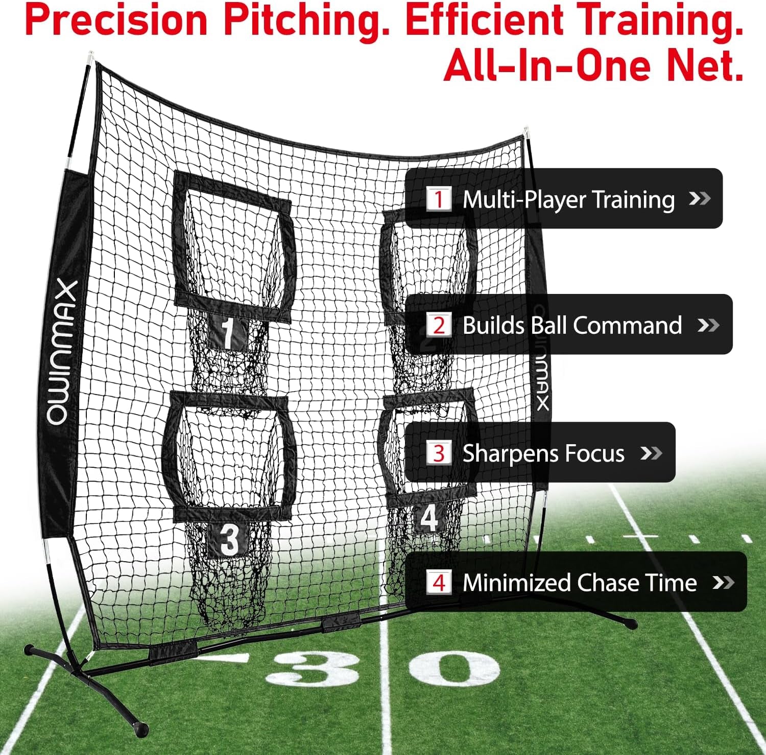6X6 Ft Football Trainer Throwing Net, Training Target Practice with 4 Targets, Includes Carry Bag and Ground Stake, Black and Red, Great for Kids and Youth