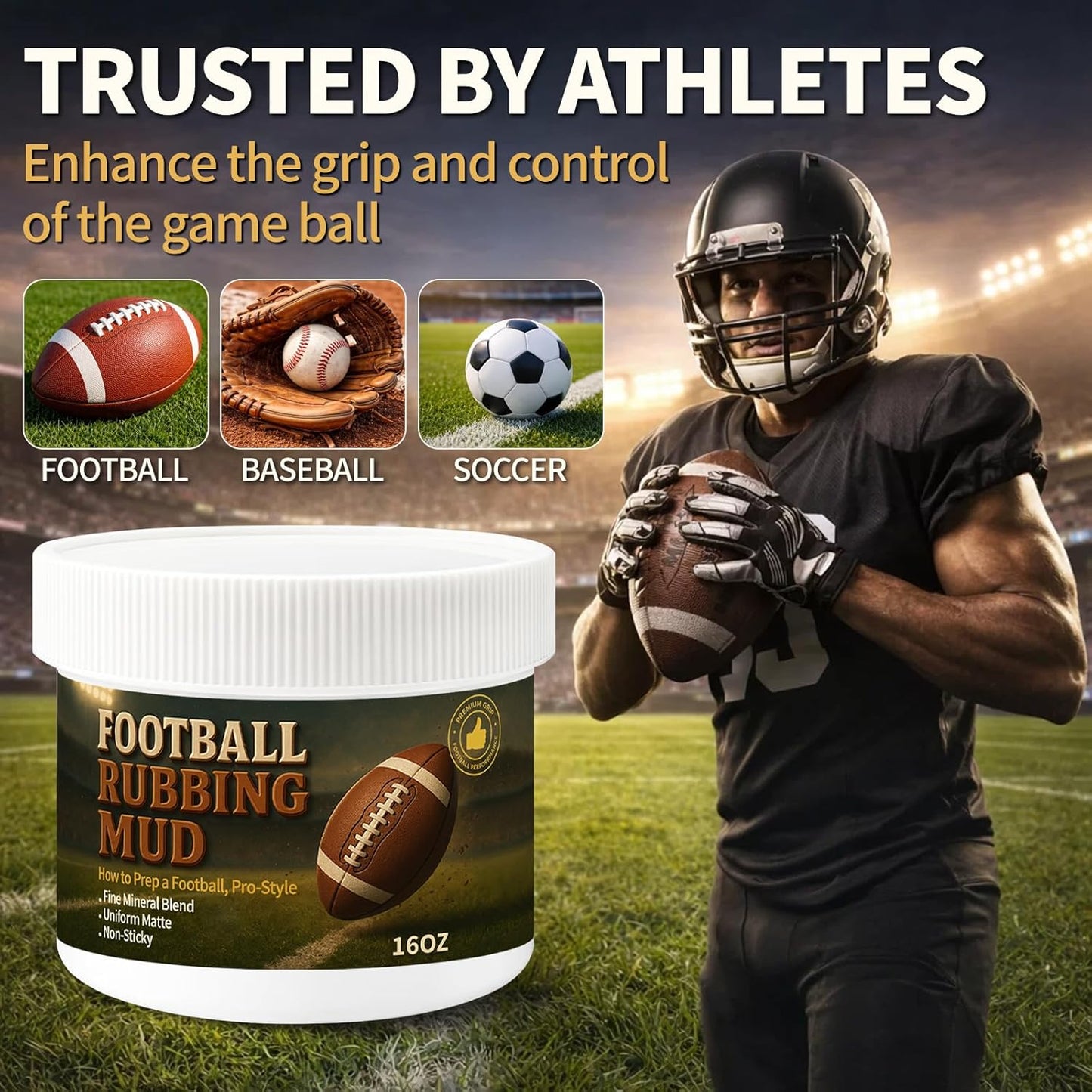 16Oz Football Rubbing Mud Kit, Baseball Mud Prep Kit with Brush, Towel, Gloves,Tape & Scraper, Leather Football Conditioner