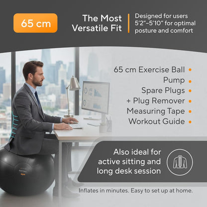 Exercise Ball – Yoga Ball for Pilates & Fitness - Birthing for Pregnancy, Stability, Core, Balance, Therapy for Physical Rehab, Workout for Home Gym & Office Chair, Fast Pump Included