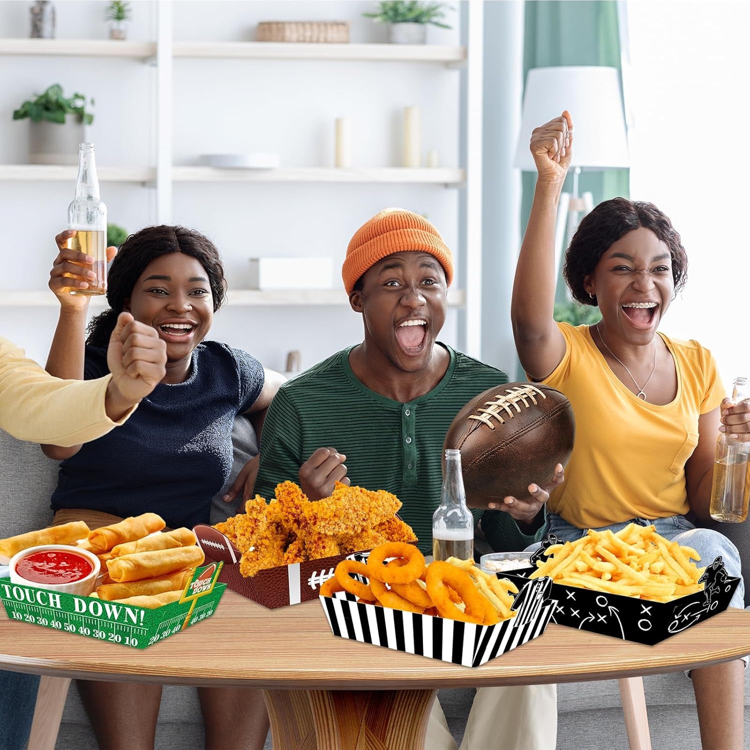 48Pcs Football Food Trays Football Party Supplies Football Paper Snack Tray Disposable Serving Tray for Football Birthday Carnival Game Day Tailgate Party Decorations Supplies