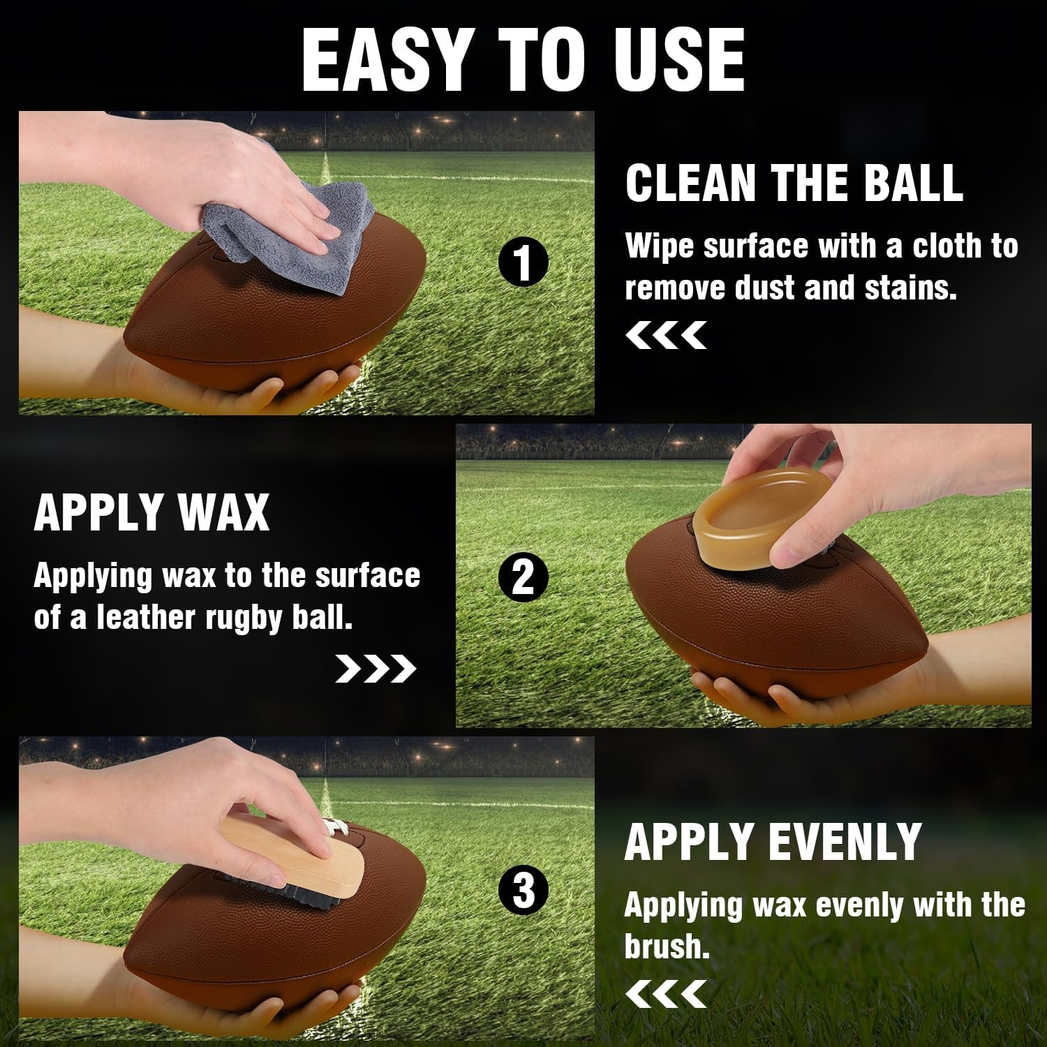 4 in 1 Football Prep Kit - for Effectively Secure Grip & Enhance Tack with 2 Football Wax & 1 Football Brush & 1 Cloth - Adult & Youth Football Leather Conditioner and Football Accessories