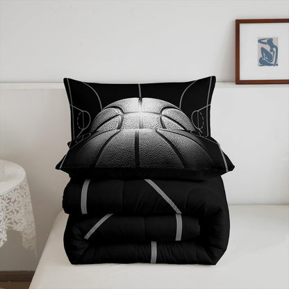 Boys Comforter Set Queen,Black Basketball Bedding Set for Boys,Sports down Comforter for Basketball Player,3D Basketball Bed Set with 2 Pillowcases Lightweight