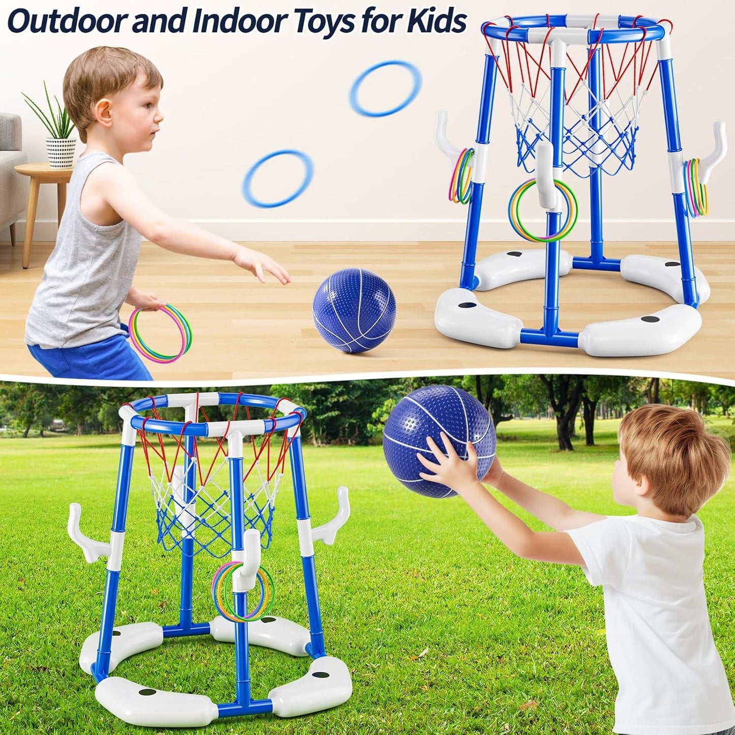 Pool Basketball Hoop, 2 in 1 Floating Pool Toys with 4 Balls and Inflatable Pump, Indoor Outdoor Water Basketball Swimming Pool Games Gifts Toys for Kids Ages 4-8 8-12