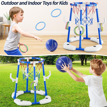 Pool Basketball Hoop, 2 in 1 Floating Pool Toys with 4 Balls and Inflatable Pump, Indoor Outdoor Water Basketball Swimming Pool Games Gifts Toys for Kids Ages 4-8 8-12