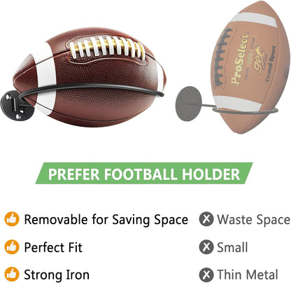 2 Packs Football Room Décor, Wall Mount Football Holder Football Display Stand, Football Room Decor for Boys Man Cave (Super Strong)