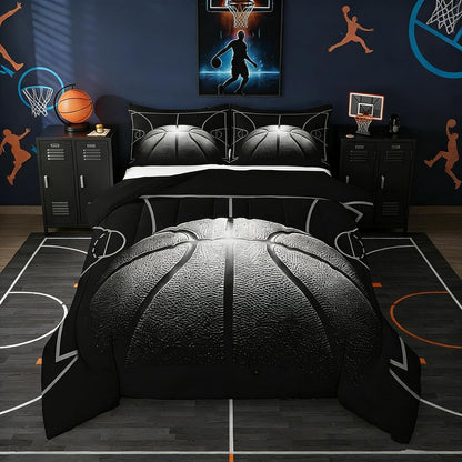Boys Comforter Set Queen,Black Basketball Bedding Set for Boys,Sports down Comforter for Basketball Player,3D Basketball Bed Set with 2 Pillowcases Lightweight