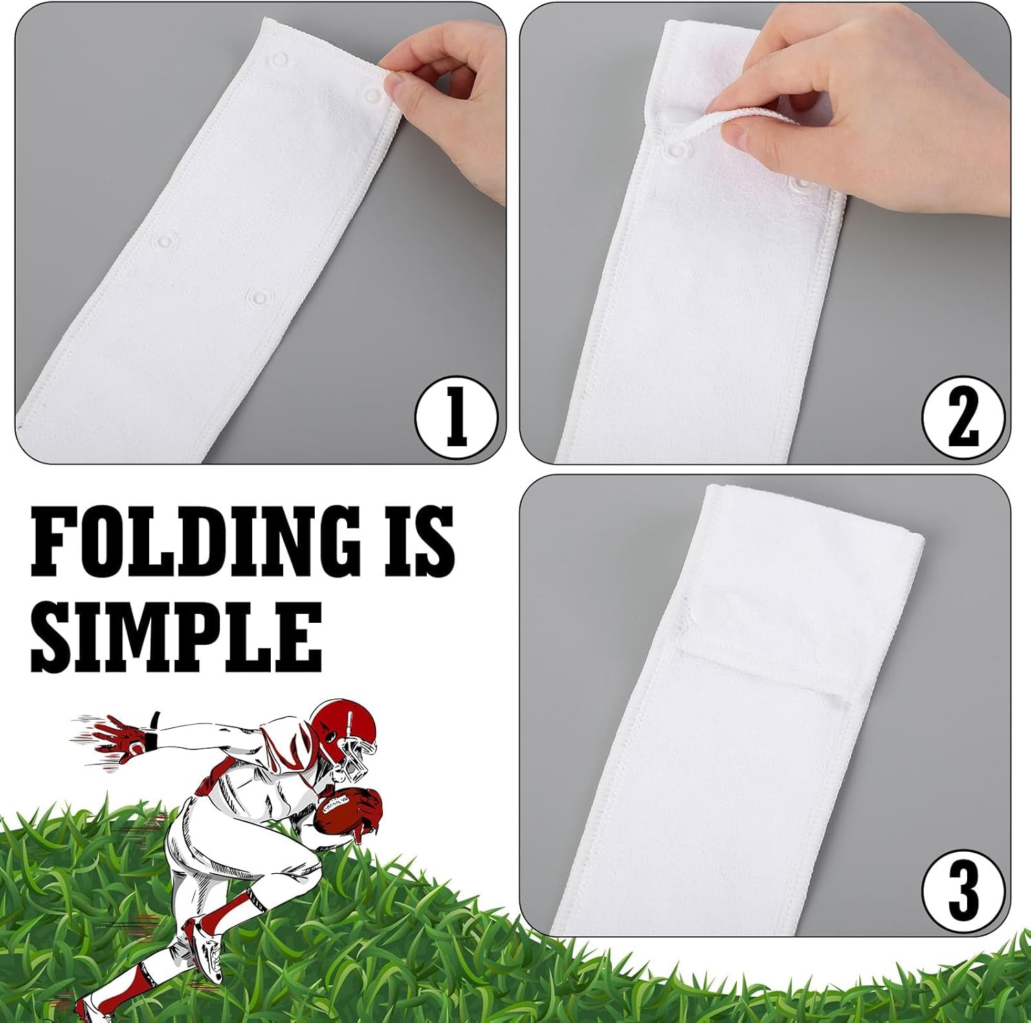 12 Pcs Football Towel Thin Sports Towel with Buttons Football Accessories Drip Streamer for Sports(White,Cross)