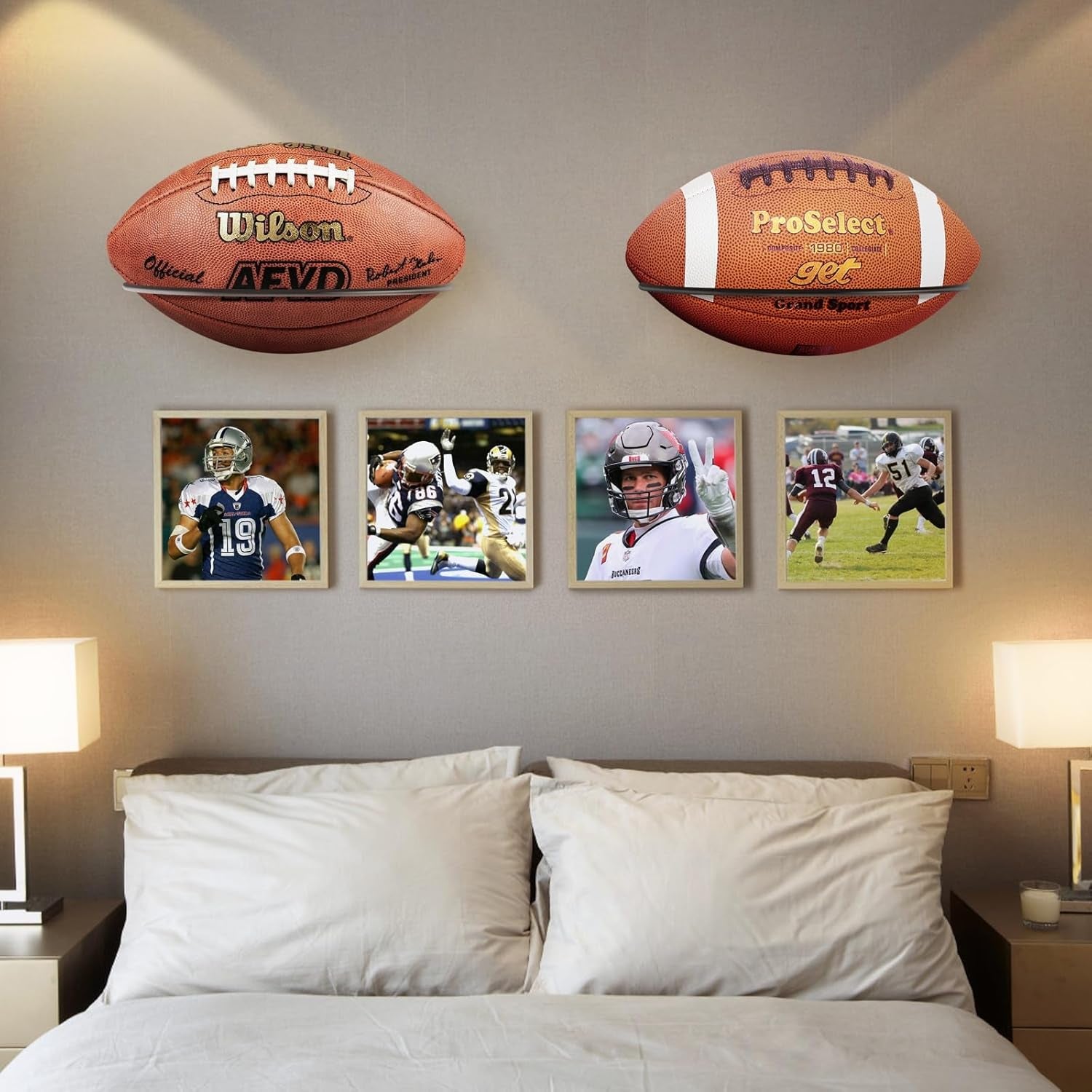 2 Packs Football Room Décor, Wall Mount Football Holder Football Display Stand, Football Room Decor for Boys Man Cave (Super Strong)