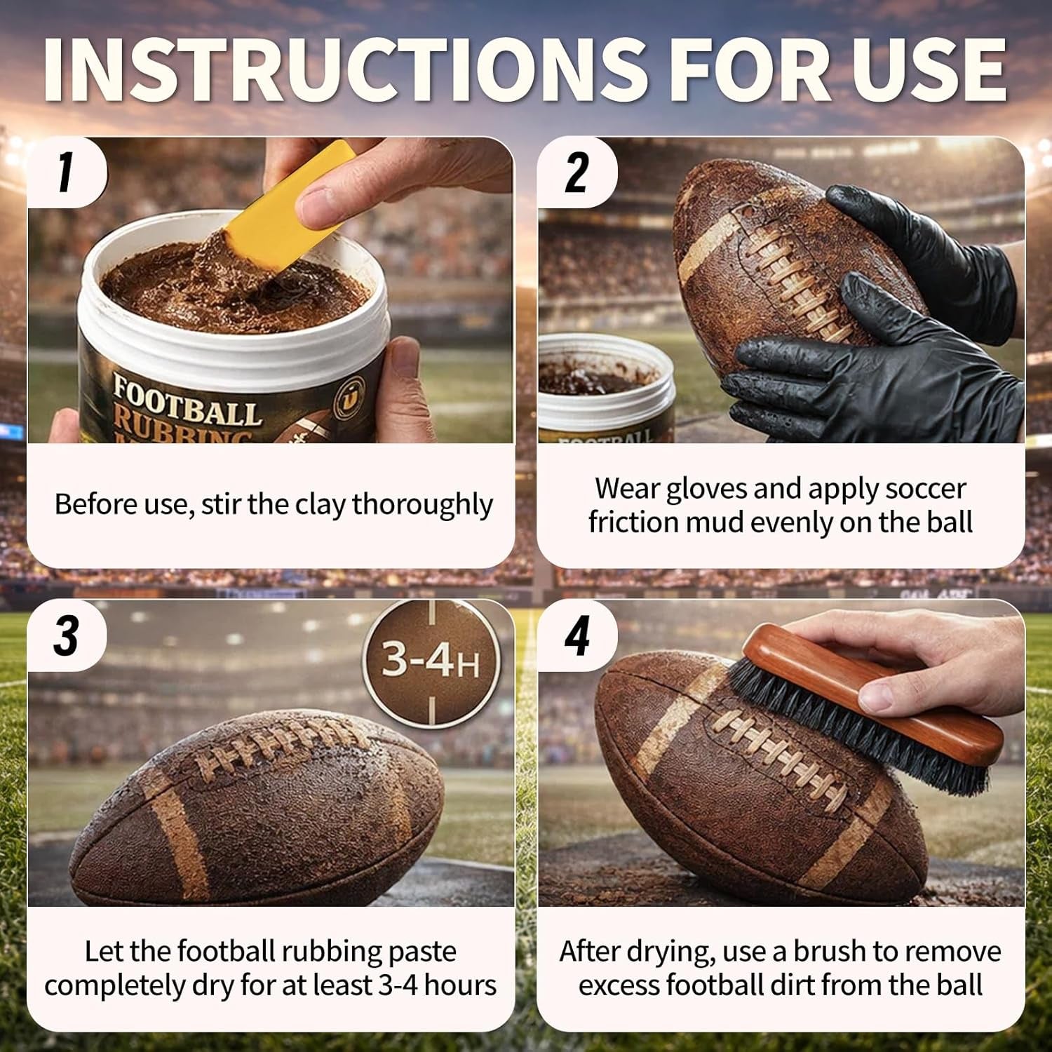 16Oz Football Rubbing Mud Kit, Baseball Mud Prep Kit with Brush, Towel, Gloves,Tape & Scraper, Leather Football Conditioner