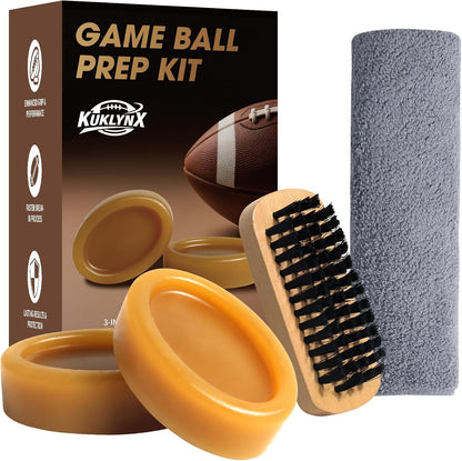 4 in 1 Football Prep Kit - for Effectively Secure Grip & Enhance Tack with 2 Football Wax & 1 Football Brush & 1 Cloth - Adult & Youth Football Leather Conditioner and Football Accessories