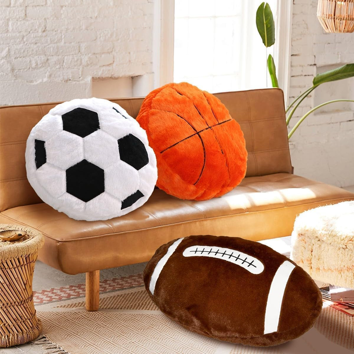 Football Pillow, Stuffed Football Throw Pillow, Cute Football Plush for Football Fans Creative Room Decor, Fluffy Durable Football Plushies Gift for Kids Party Football Decor (15.7 Inches)