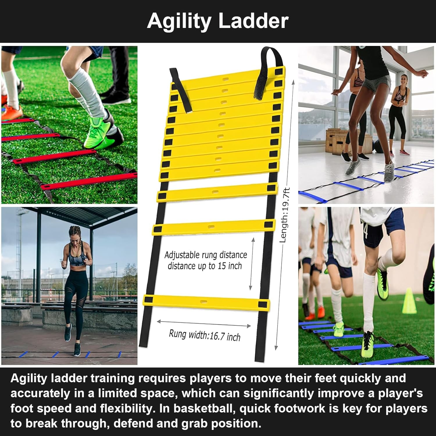 Basketball Training Equipment, Agility Footwork Training Mat, Dribble Trainer, Basketball Practice Aids with Training Mat, Agility Ladder, Grip Strengthener, Resistance Bands