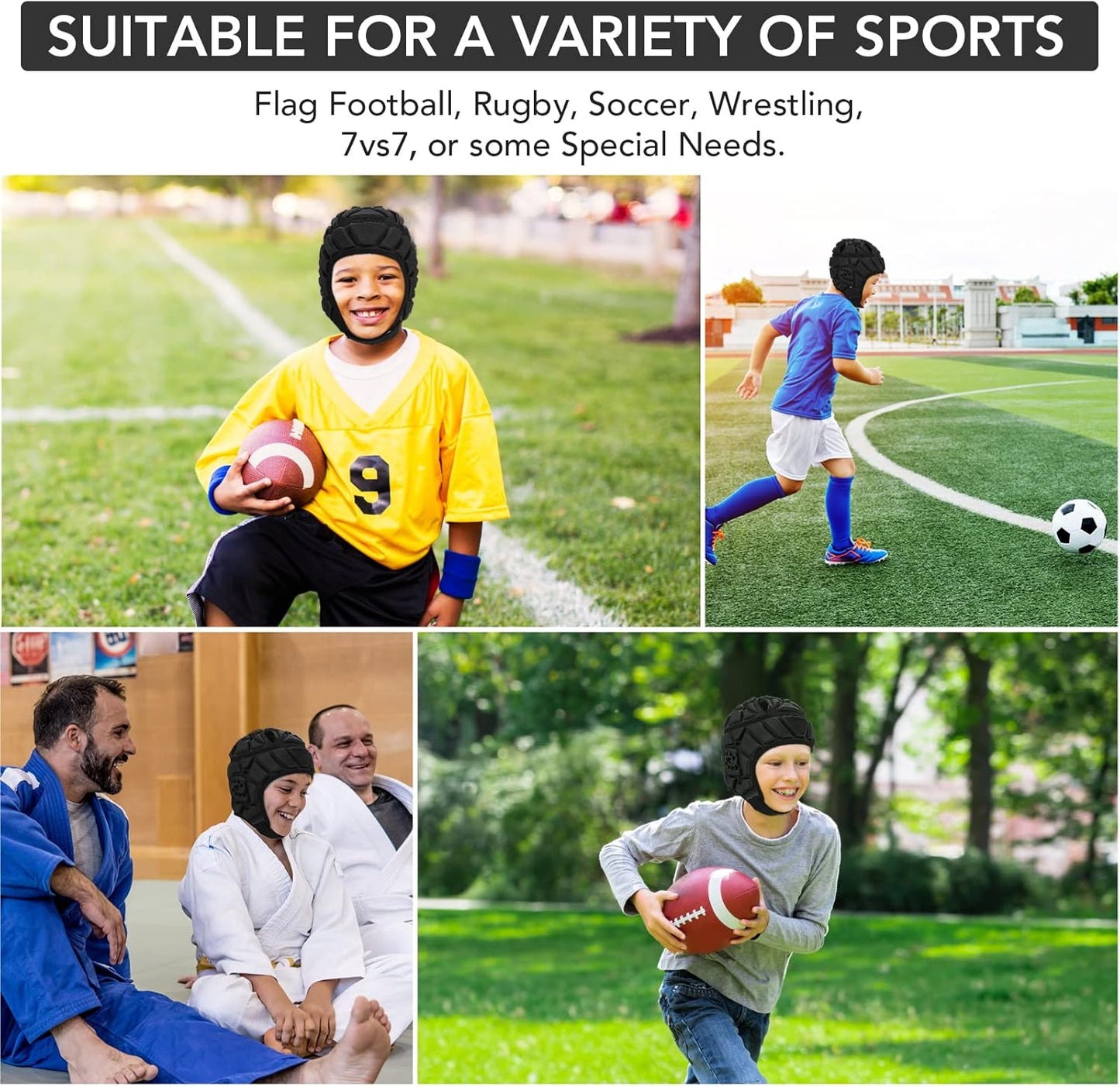 Flag Football Helmet Youth Soft Shell Football Helmet for 7V7 Football, Soft Shell Helmet for Flag Football Kids Adults, Rugby Headgear Scrum Cap Protective Headgear