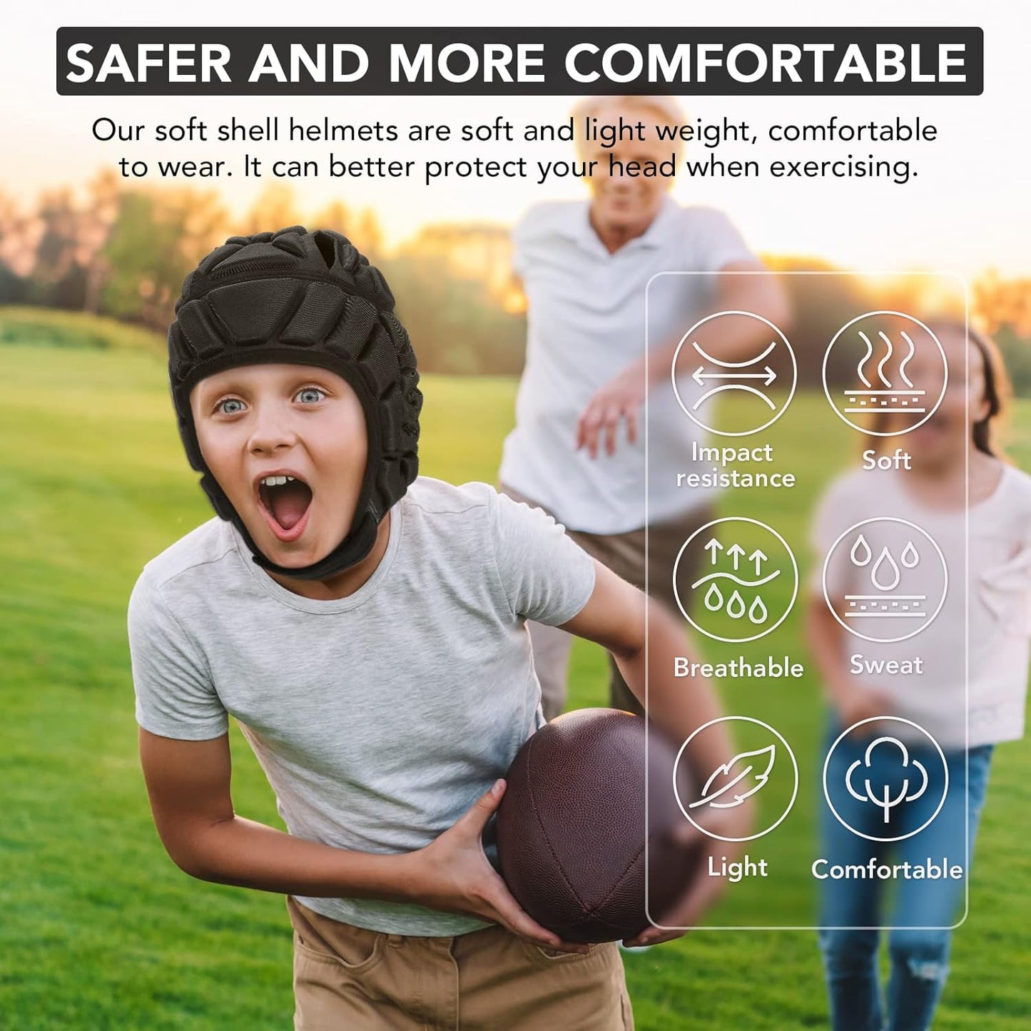Flag Football Helmet Youth Soft Shell Football Helmet for 7V7 Football, Soft Shell Helmet for Flag Football Kids Adults, Rugby Headgear Scrum Cap Protective Headgear