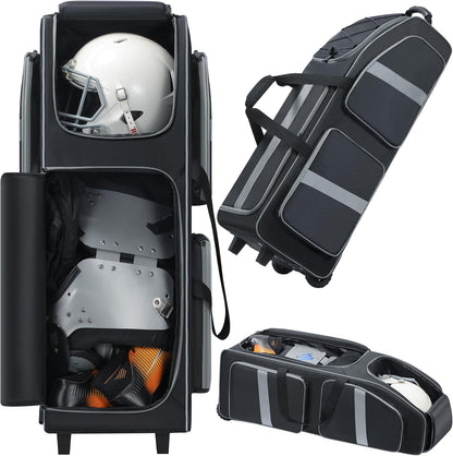 Football Bag with Wheels, Large Capacity Durable Football Gear Bag with & Multi-Pocket, Tackle Player Equipment Bag Rolling Sport Bag for Football Accessories