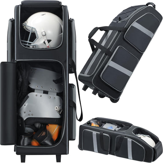Football Bag with Wheels, Large Capacity Durable Football Gear Bag with & Multi-Pocket, Tackle Player Equipment Bag Rolling Sport Bag for Football Accessories
