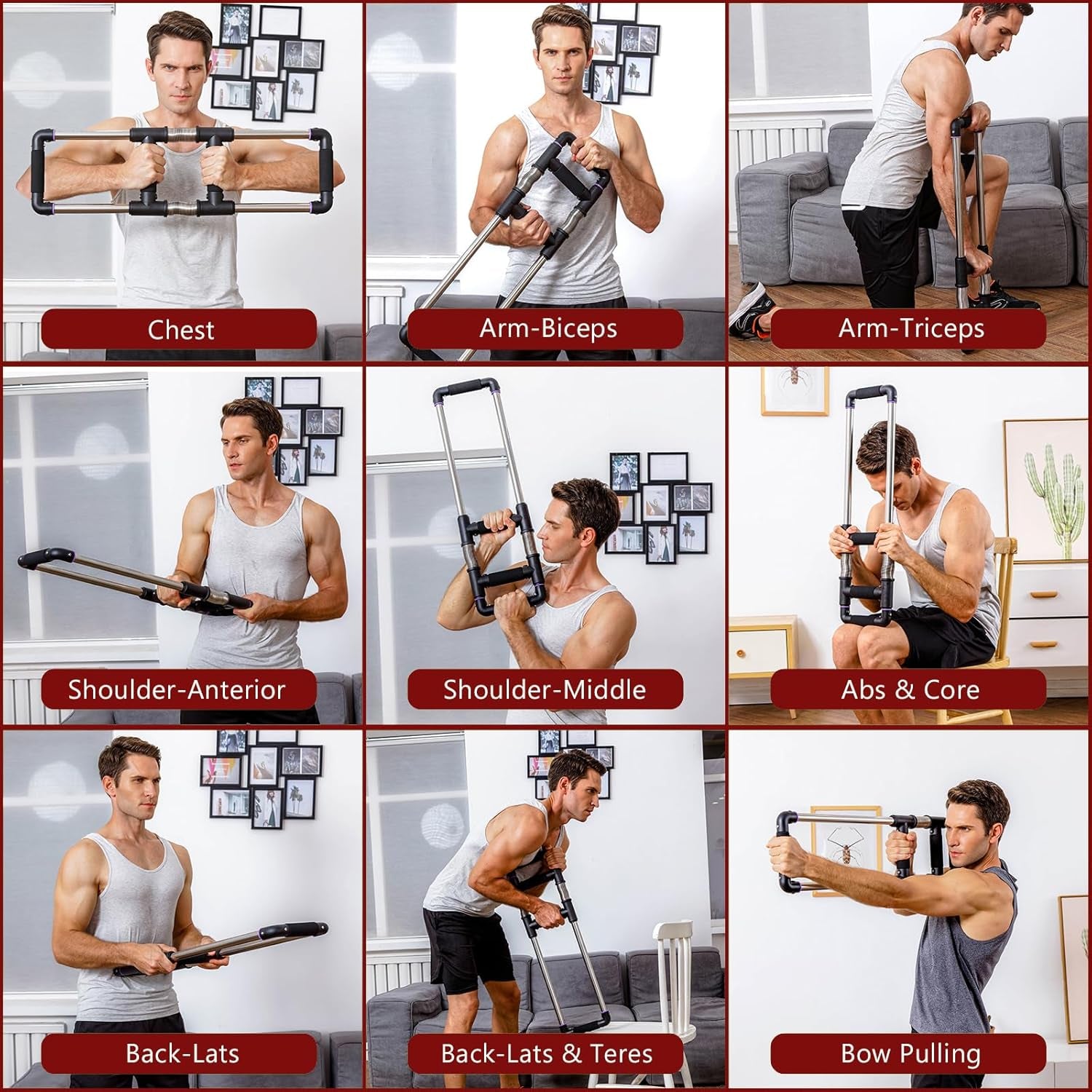 Push down Bar Chest Workout Equipment for Home Gym | Upper Body Strength Trainer for Chest, Arm, Shoulder, Back and Abs, Home Fitness Equipment