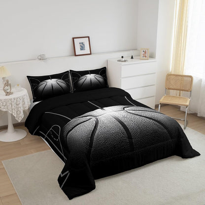 Boys Comforter Set Queen,Black Basketball Bedding Set for Boys,Sports down Comforter for Basketball Player,3D Basketball Bed Set with 2 Pillowcases Lightweight