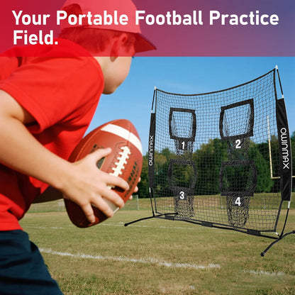 6X6 Ft Football Trainer Throwing Net, Training Target Practice with 4 Targets, Includes Carry Bag and Ground Stake, Black and Red, Great for Kids and Youth