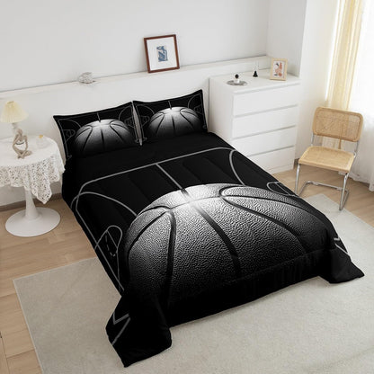 Boys Comforter Set Queen,Black Basketball Bedding Set for Boys,Sports down Comforter for Basketball Player,3D Basketball Bed Set with 2 Pillowcases Lightweight