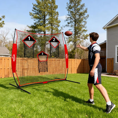 Football Throwing Target Net- 6 X 6 FT Throw Net with 3 Targets Zone - Protable Quarterback Accuracy Improving for Youth and Adults Backyard Drills - Includes Carry Bag