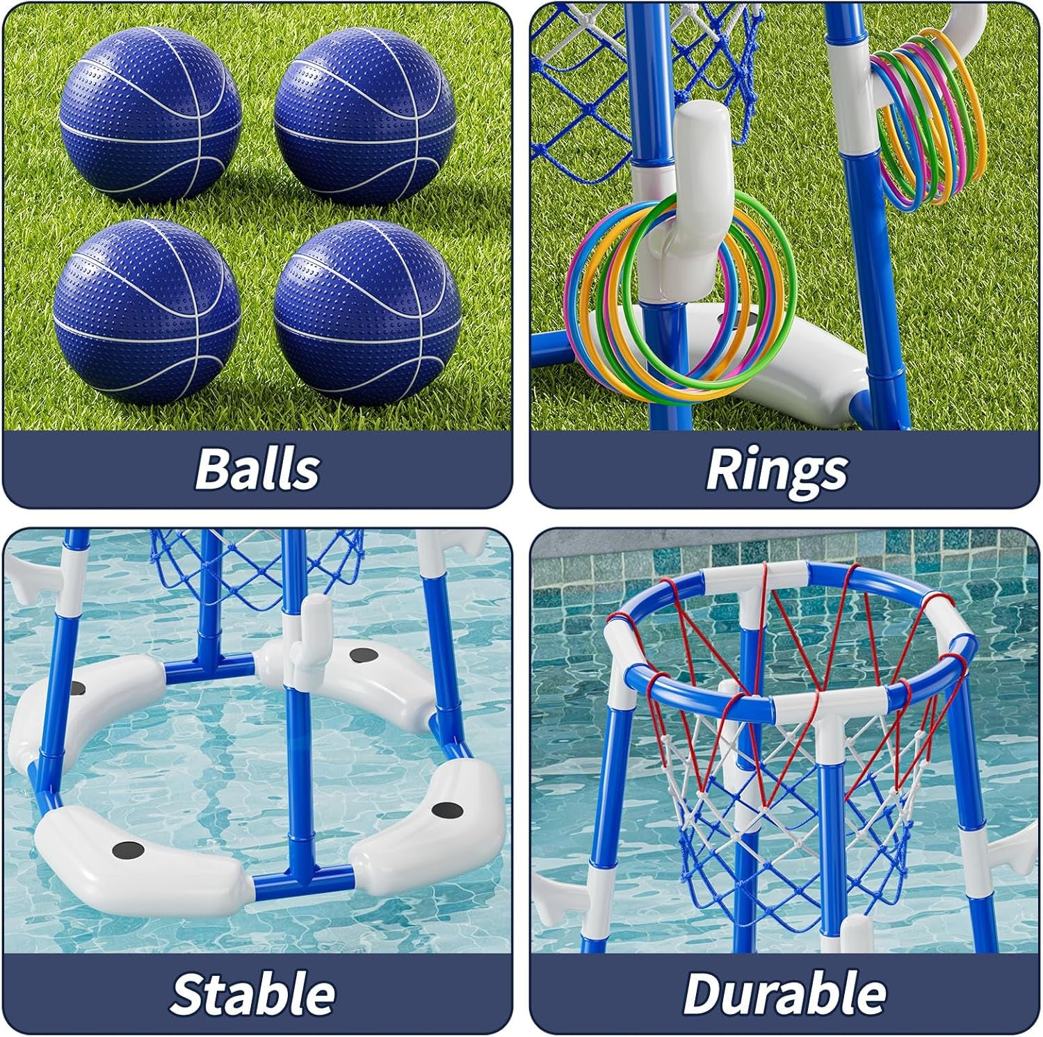 Pool Basketball Hoop, 2 in 1 Floating Pool Toys with 4 Balls and Inflatable Pump, Indoor Outdoor Water Basketball Swimming Pool Games Gifts Toys for Kids Ages 4-8 8-12