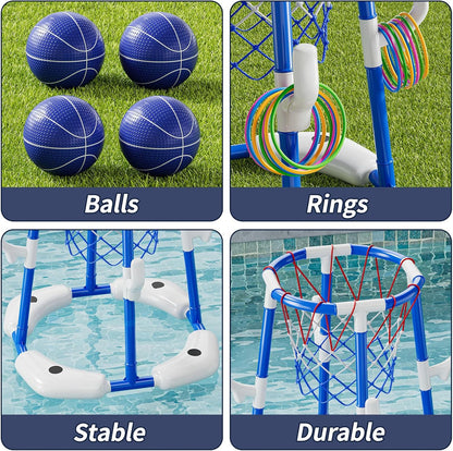 Pool Basketball Hoop, 2 in 1 Floating Pool Toys with 4 Balls and Inflatable Pump, Indoor Outdoor Water Basketball Swimming Pool Games Gifts Toys for Kids Ages 4-8 8-12
