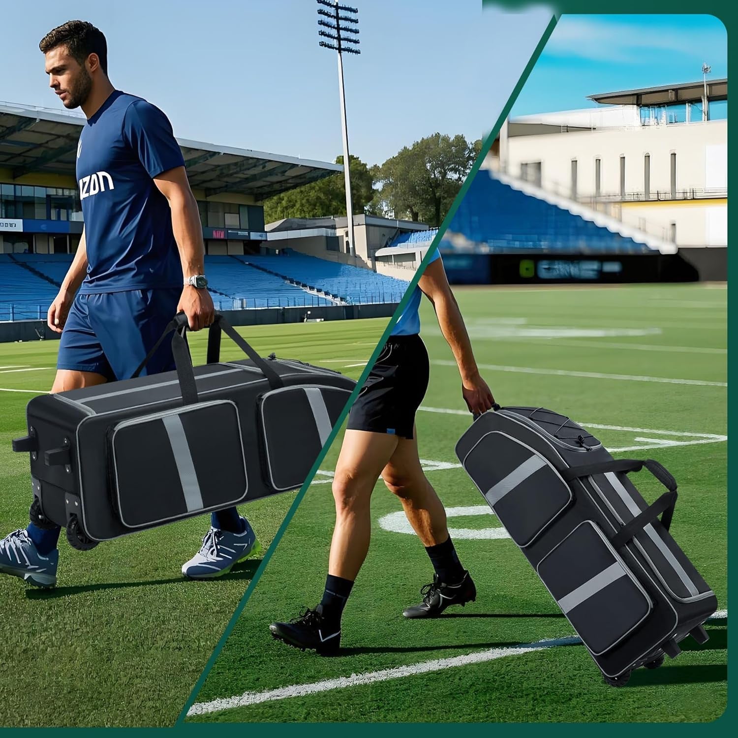 Football Bag with Wheels, Large Capacity Durable Football Gear Bag with & Multi-Pocket, Tackle Player Equipment Bag Rolling Sport Bag for Football Accessories