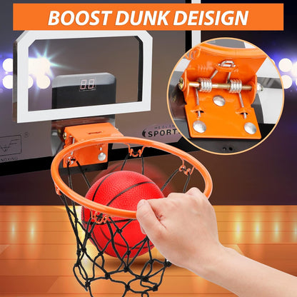 Larger Indoor Basketball Hoop with 9" Large Dunk Rim for Kids and Adults, over the Door Basketball Hoop for Bedroom with 3 Rubber Small 6" Basketball Sport Toy Gifts