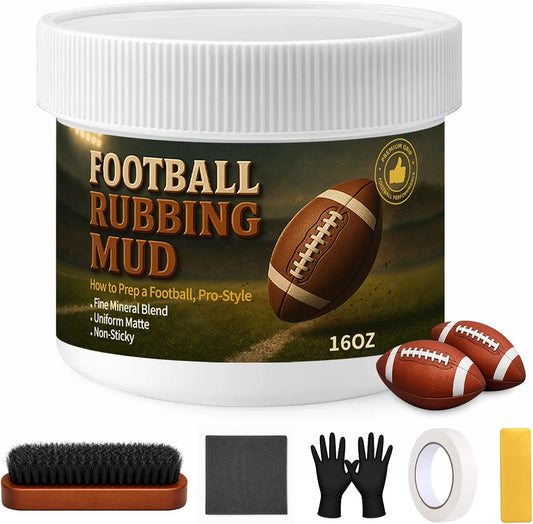 16Oz Football Rubbing Mud Kit, Baseball Mud Prep Kit with Brush, Towel, Gloves,Tape & Scraper, Leather Football Conditioner