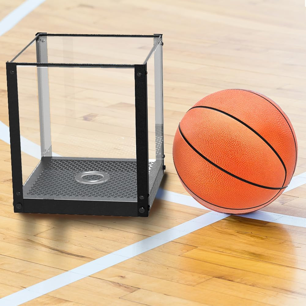 Acrylic Basketball Display Case, Clear Display Box Showcase Holder with Metal Mesh Base for Autograph Football, Socerball, Volleyball Memorabilia Collectibles - MK633A