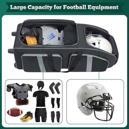 Football Bag with Wheels, Large Capacity Durable Football Gear Bag with & Multi-Pocket, Tackle Player Equipment Bag Rolling Sport Bag for Football Accessories