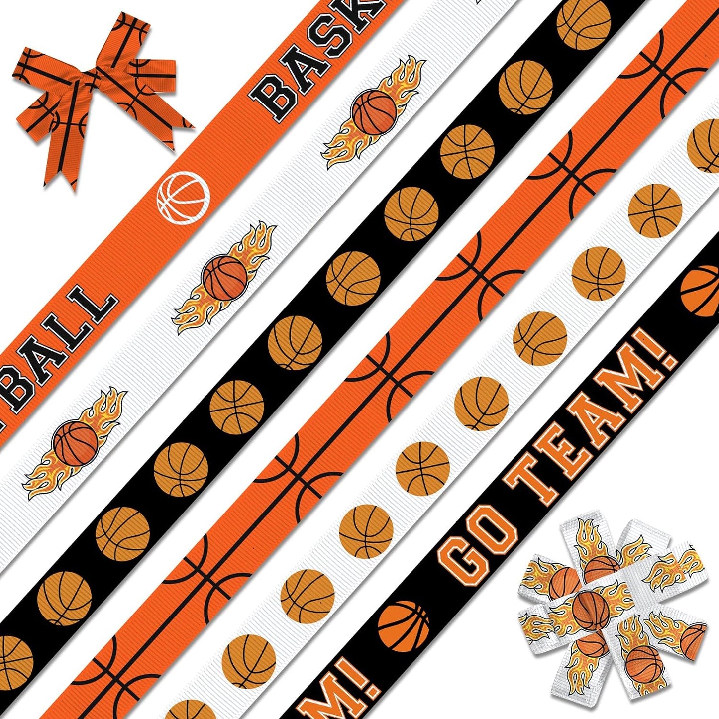 6 PCS Sports Basketball Ribbons for Crafting, 3/8" Width Grosgrain Ribbon Orange Basketball Softball Craft Ribbon Ball Game Ribbons for Sewing DIY Crafts Sports Team Party Decor Supplies