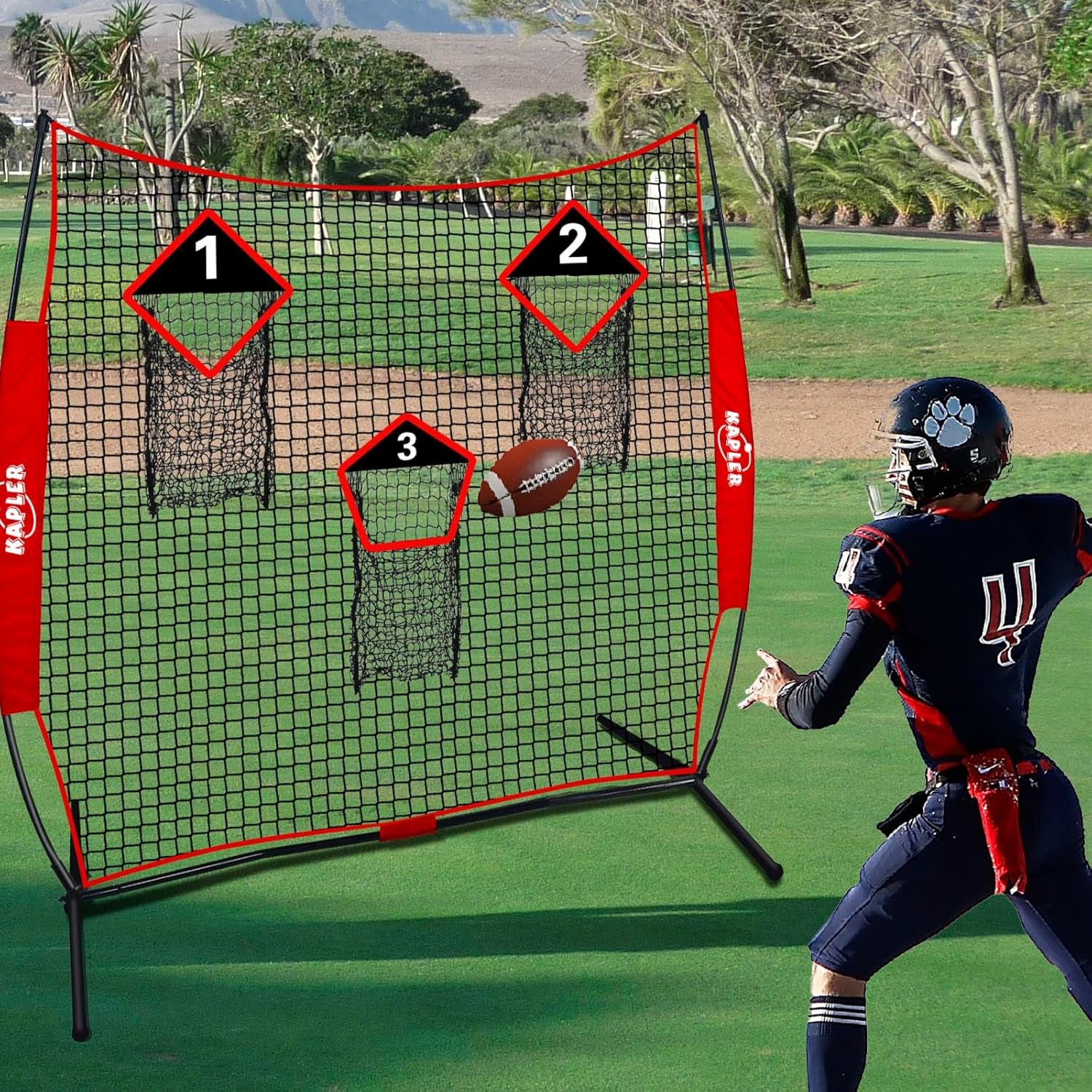 Football Throwing Target Net- 6 X 6 FT Throw Net with 3 Targets Zone - Protable Quarterback Accuracy Improving for Youth and Adults Backyard Drills - Includes Carry Bag