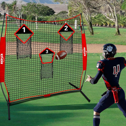 Football Throwing Target Net- 6 X 6 FT Throw Net with 3 Targets Zone - Protable Quarterback Accuracy Improving for Youth and Adults Backyard Drills - Includes Carry Bag
