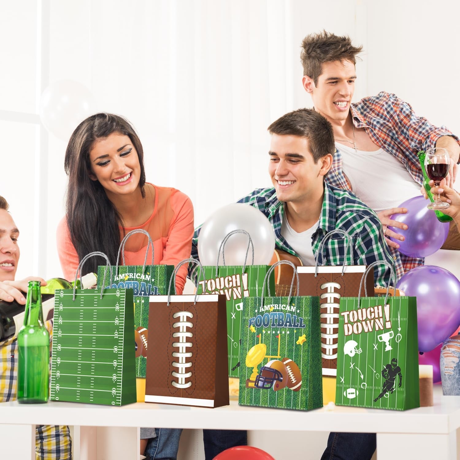 Football Gift Bags, 16 Pcs Football Goodie Bags Set Football Party Favor Bags Football Candy Bags for Super Football Birthday Party Decorations