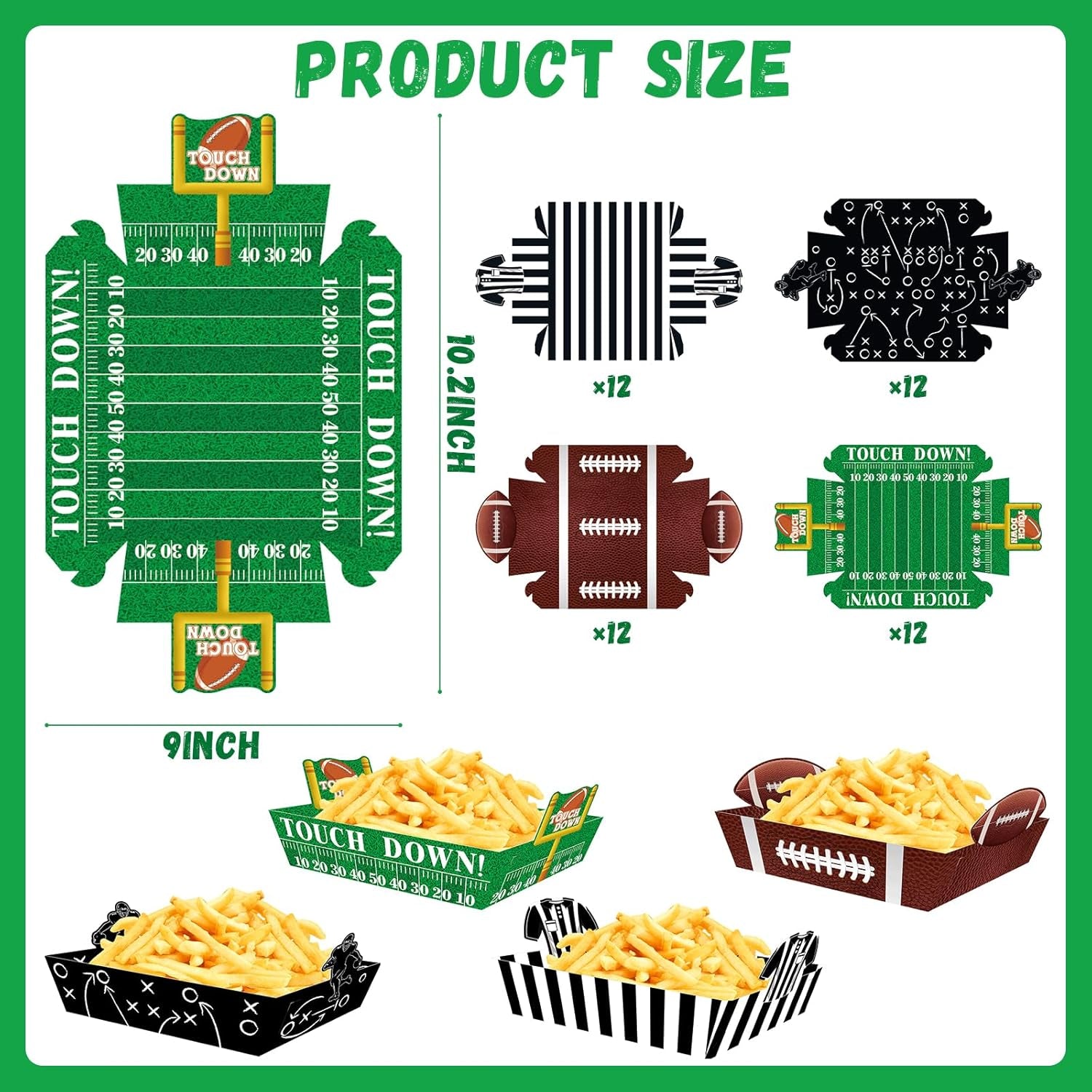 48Pcs Football Food Trays Football Party Supplies Football Paper Snack Tray Disposable Serving Tray for Football Birthday Carnival Game Day Tailgate Party Decorations Supplies