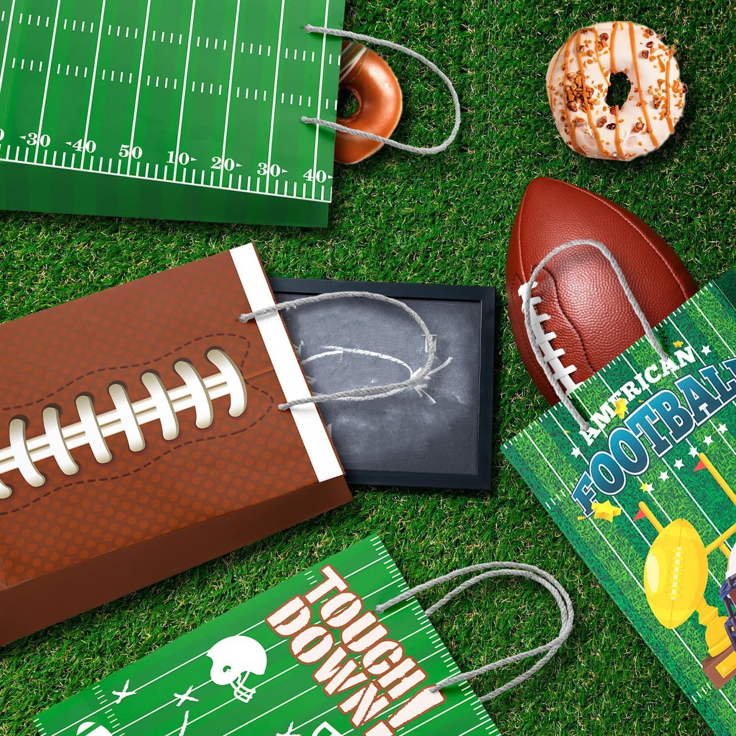Football Gift Bags, 16 Pcs Football Goodie Bags Set Football Party Favor Bags Football Candy Bags for Super Football Birthday Party Decorations