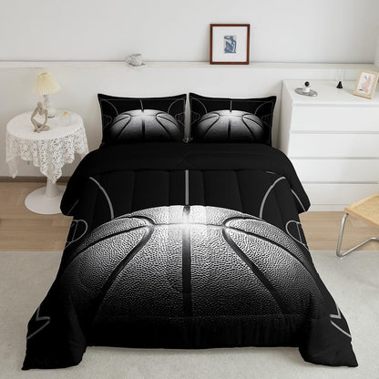 Boys Comforter Set Queen,Black Basketball Bedding Set for Boys,Sports down Comforter for Basketball Player,3D Basketball Bed Set with 2 Pillowcases Lightweight