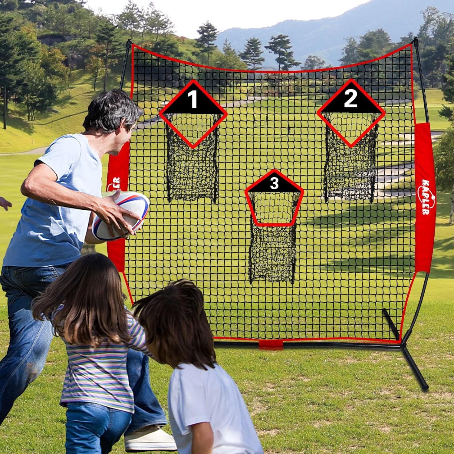 Football Throwing Target Net- 6 X 6 FT Throw Net with 3 Targets Zone - Protable Quarterback Accuracy Improving for Youth and Adults Backyard Drills - Includes Carry Bag