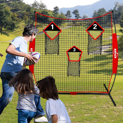 Football Throwing Target Net- 6 X 6 FT Throw Net with 3 Targets Zone - Protable Quarterback Accuracy Improving for Youth and Adults Backyard Drills - Includes Carry Bag