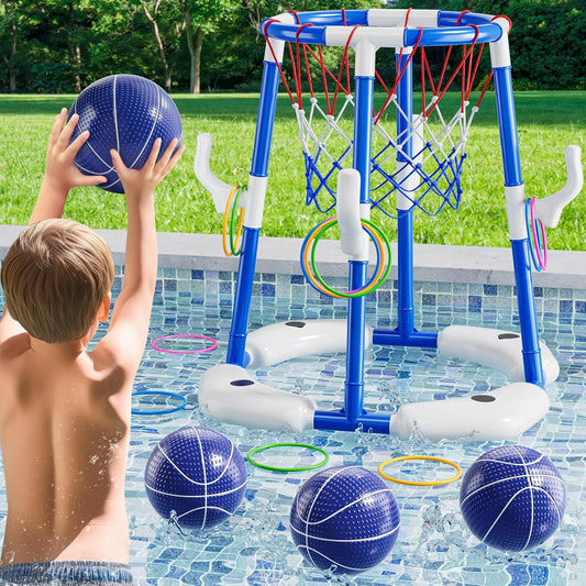 Pool Basketball Hoop, 2 in 1 Floating Pool Toys with 4 Balls and Inflatable Pump, Indoor Outdoor Water Basketball Swimming Pool Games Gifts Toys for Kids Ages 4-8 8-12