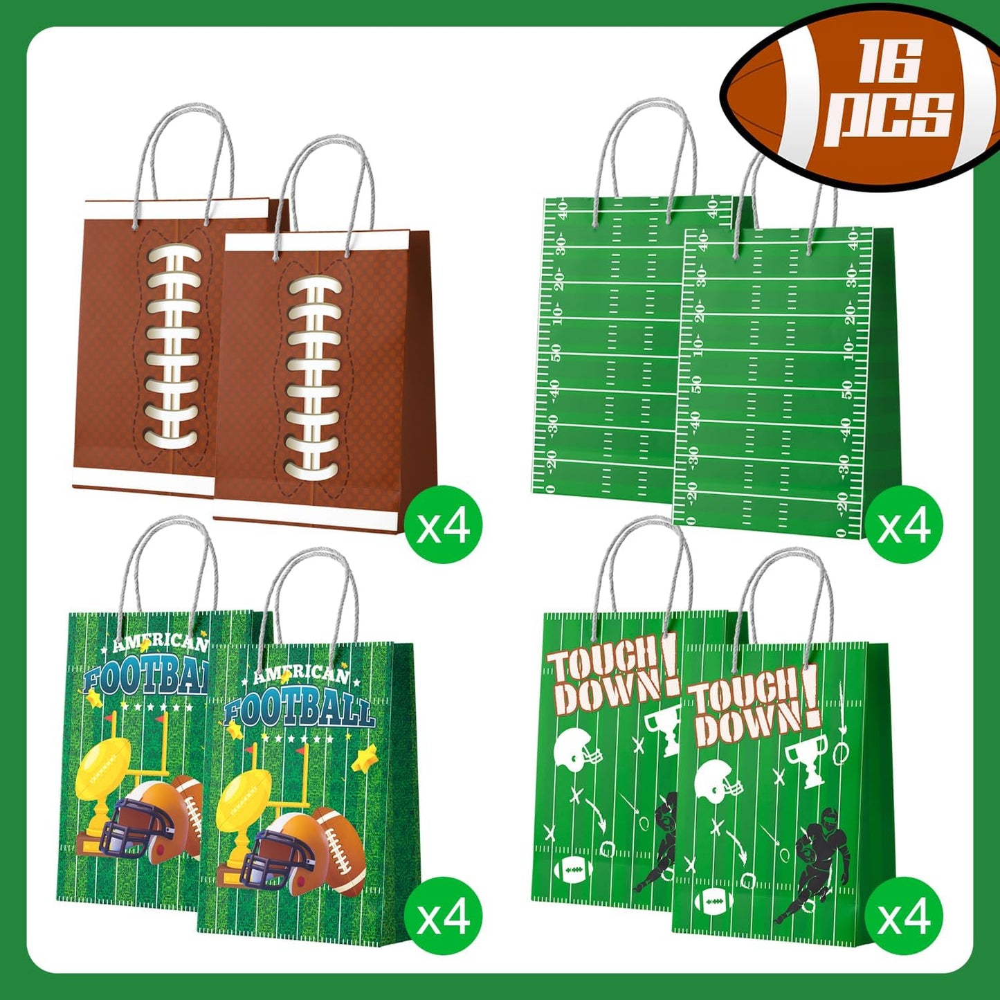 Football Gift Bags, 16 Pcs Football Goodie Bags Set Football Party Favor Bags Football Candy Bags for Super Football Birthday Party Decorations